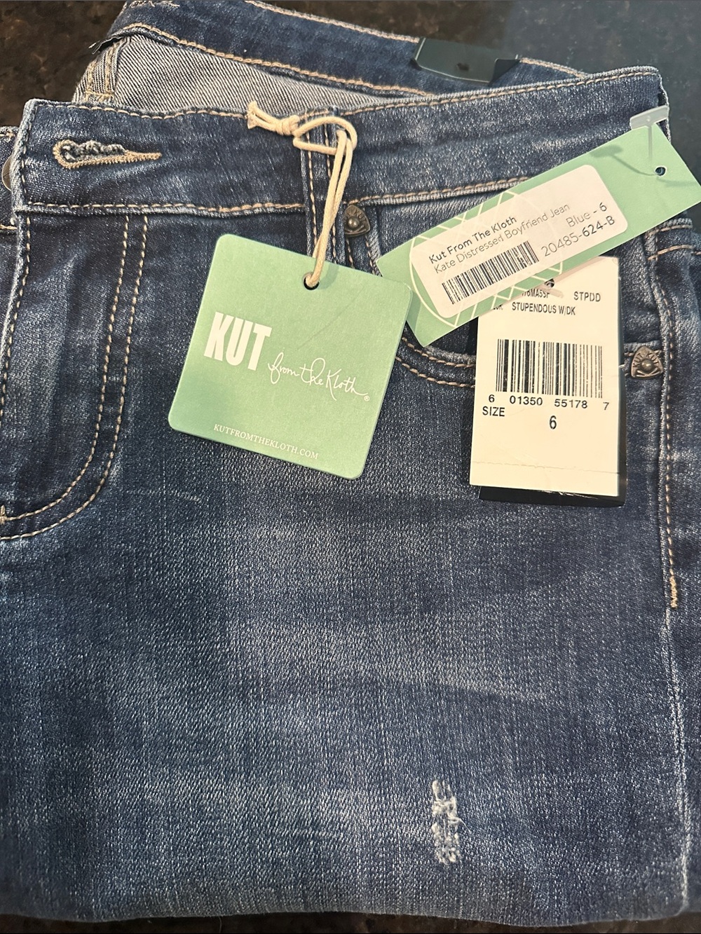Kut from the Kloth Women's Distressed Boyfriend Jeans - Dark Blue